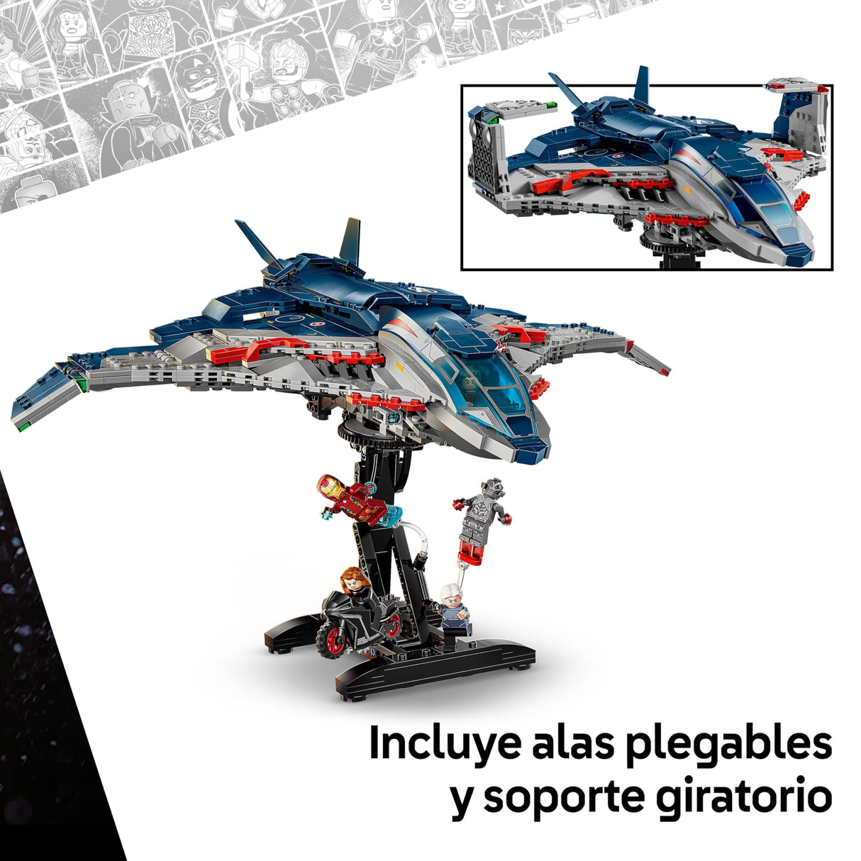 LEGO Marvel Quinjet de Vengadores: La Era de Ultrón - Avión de Juguete de Superhéroes con Moto y 5 Minifiguras inc. Iron Man, Viuda Negra y Ojo de Halcón - Regalo para Niños y Chicos de 12+ Años 76325