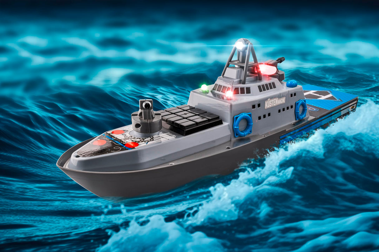 Carson 500108050 RC- Coastguard 2.4G 100% RTR - Barco teledirigido, Barco RC, Barco teledirigido para niños y Adultos, Incluye Mando a Distancia