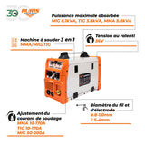 RURIS - Estación de soldadura inversor AS200FULL 200A – MIG/MAG sin gas, LIFT TIG, MMA – 230 V, 60% Duty Cycle, Ø Alambre 0,8-1 mm, Ø electrodos 2,5-4 mm, kit completo incluido
