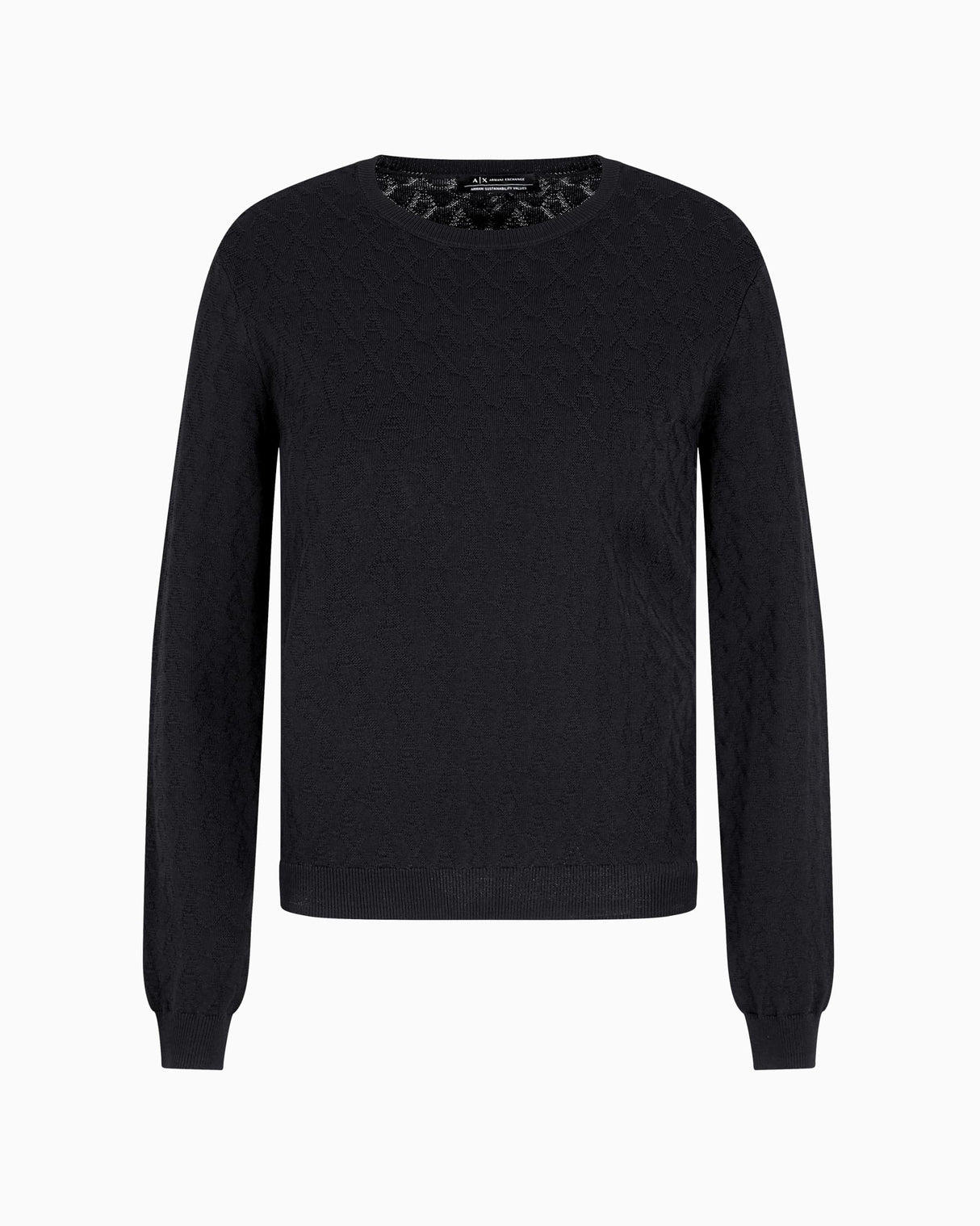 Armani Exchange Allover Monogram Logo Longsleeve Knit Top Suéter, Negro, M para Mujer