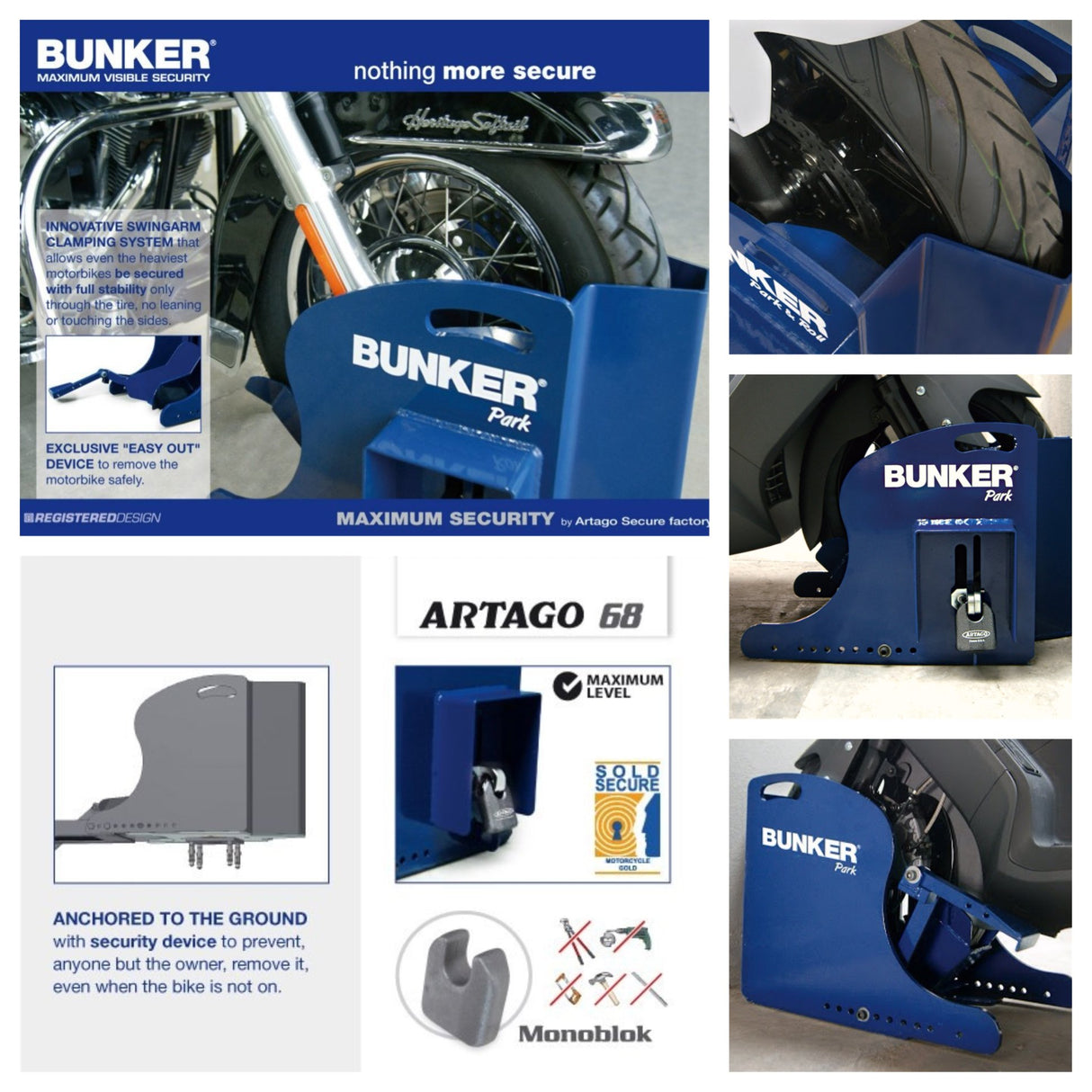 Bunker BP68M Antirrobo Moto Parking Máxima Seguridad, Armazón Blindado con Anclaje al Suelo Garage, Calzo de Rueda Ajustable, Candado Acero