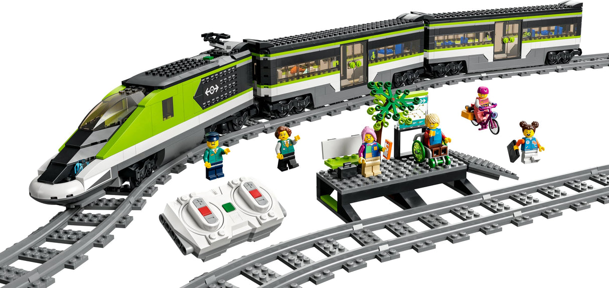 LEGO City Tren de Pasajeros de Alta Velocidad - Tren de Juguete Teledirigido - Luces, 2 Vagones, 24 Tramos de Vía y 6 Minifiguras - Regalo de Cumpleaños para Niños y Niñas de 7+ Años 60337
