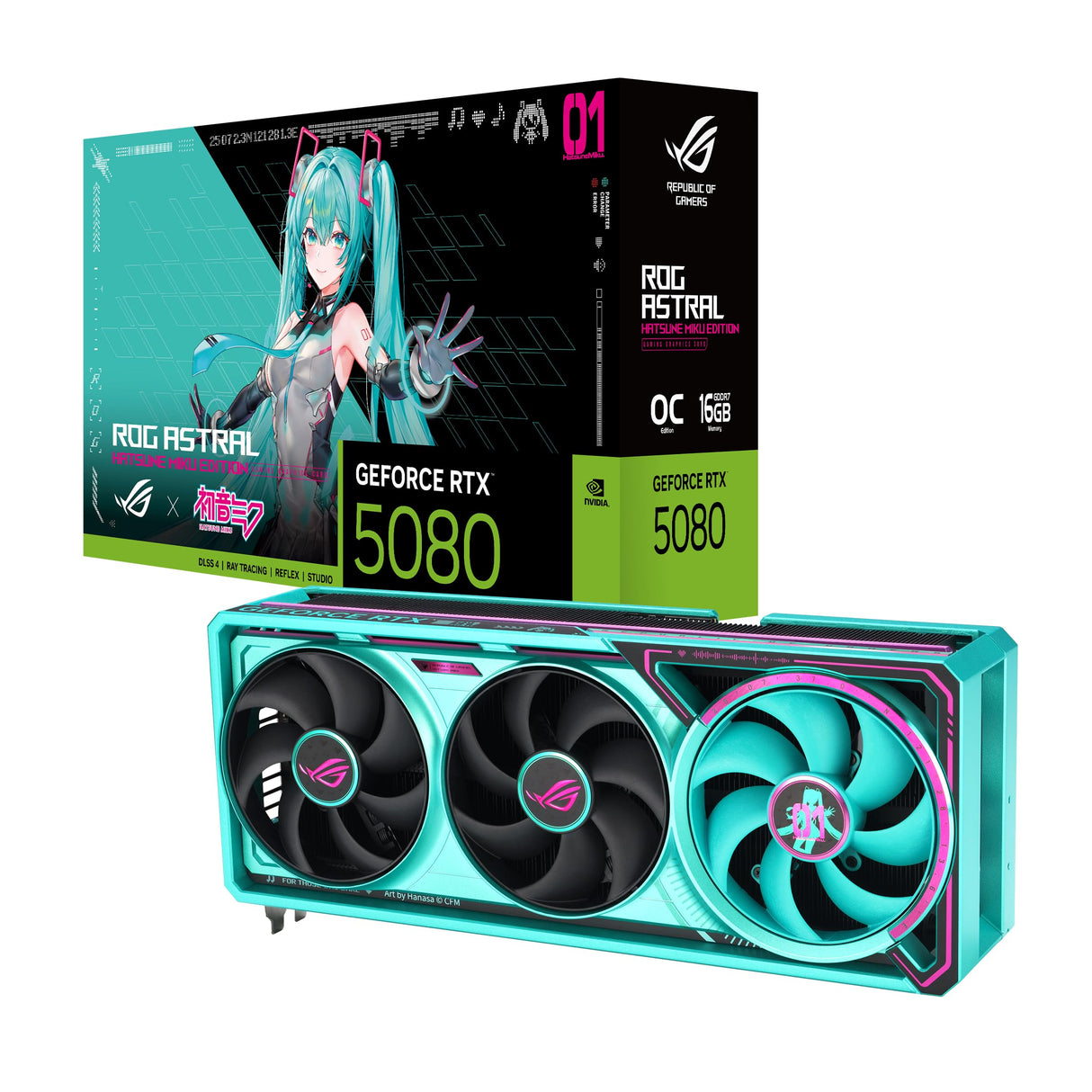 ASUS ROG Astral GeForce RTX 5080 16GB GDDR7 OC Hatsune Miku Edition Edition – Tarjeta gráfica Gaming (PCIe 5.0, HDMI, Display 2.1, 3.8 Slot, 4 Ventiladores axiales, Almohadilla térmica GPU)