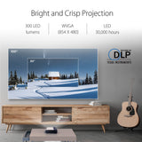 ASUS ZenBeam E2 Mini Proyector LED, Modo Retrato Automático, 300 Lúmenes LED, WVGA (854 x 480), Proyección Inalámbrica, Power Bank a Través de USB Tipo A, HDMI y Altavoz de 5 Vatios, Negro