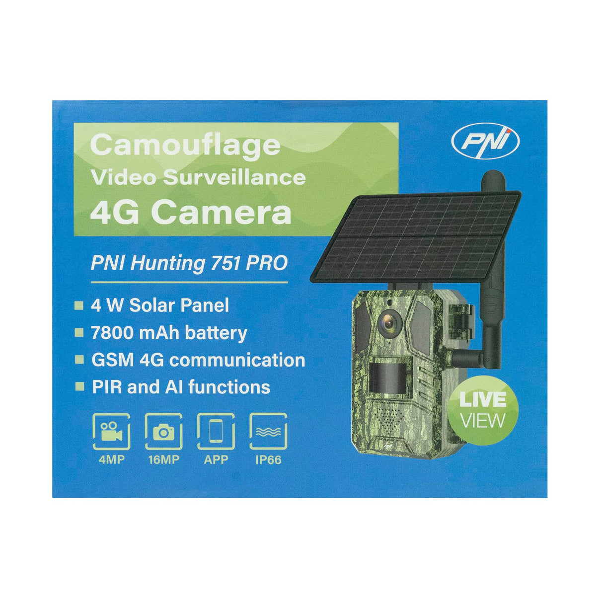 PNI Hunting 751 Pro cámara de videovigilancia de Camuflaje, 16MP, 4G LTE, GPS, visión Nocturna, LED Invisibles para Animales, IP66