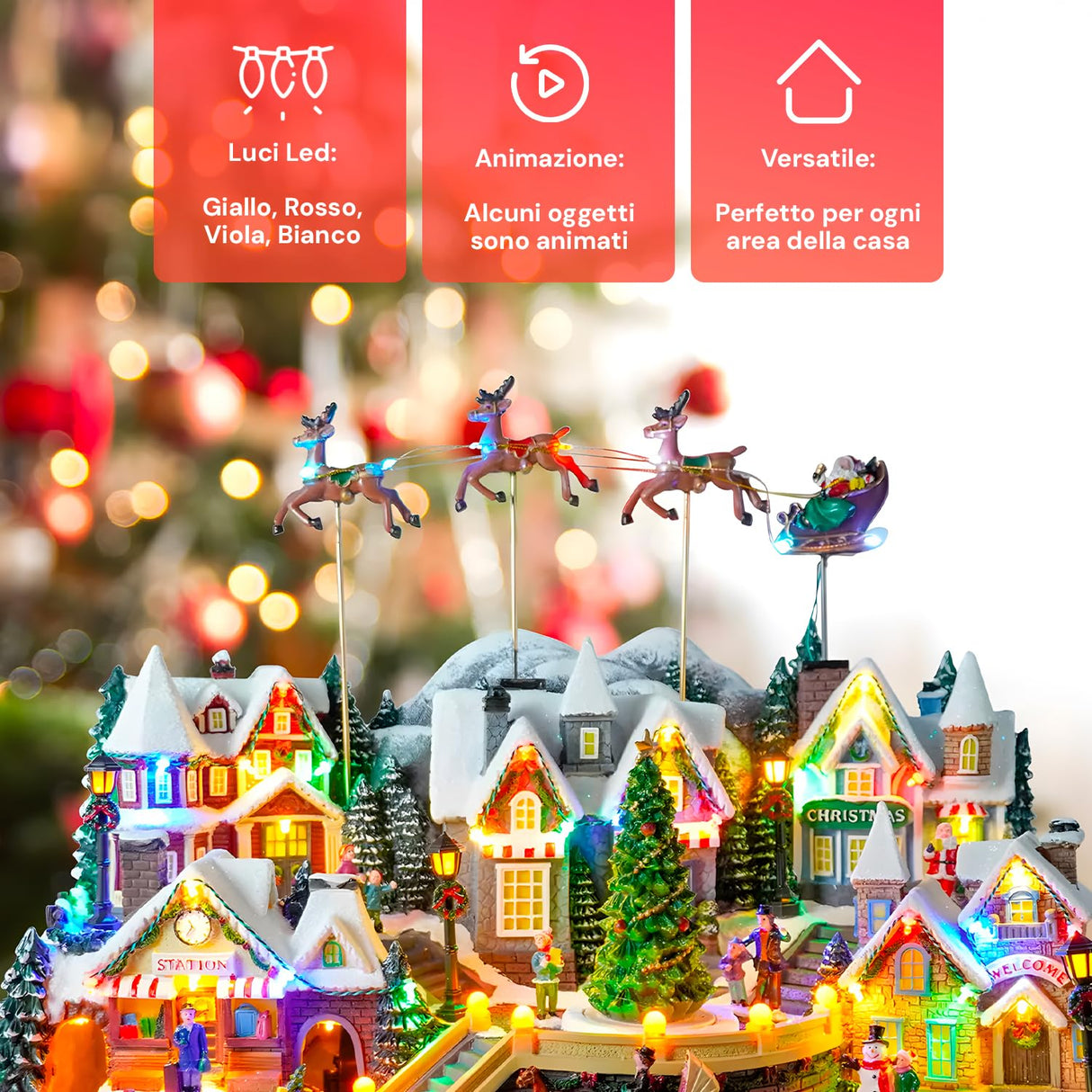 Avilia Pueblo de Navidad en Movimiento con música y Luces LED 37 x 55 x 33 cm – Fabricado con Materiales Resistentes y es Ideal para Decorar tu casa en Las Fiestas navideñas