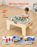 VEVOR Mesa de Juego de Actividades Multiusos con 290 Bloques de Construcción y 30 Accesorios 810x536x395 mm Mesa de Actividades de Madera con Espacio de Almacenamiento para Facilitar Organización