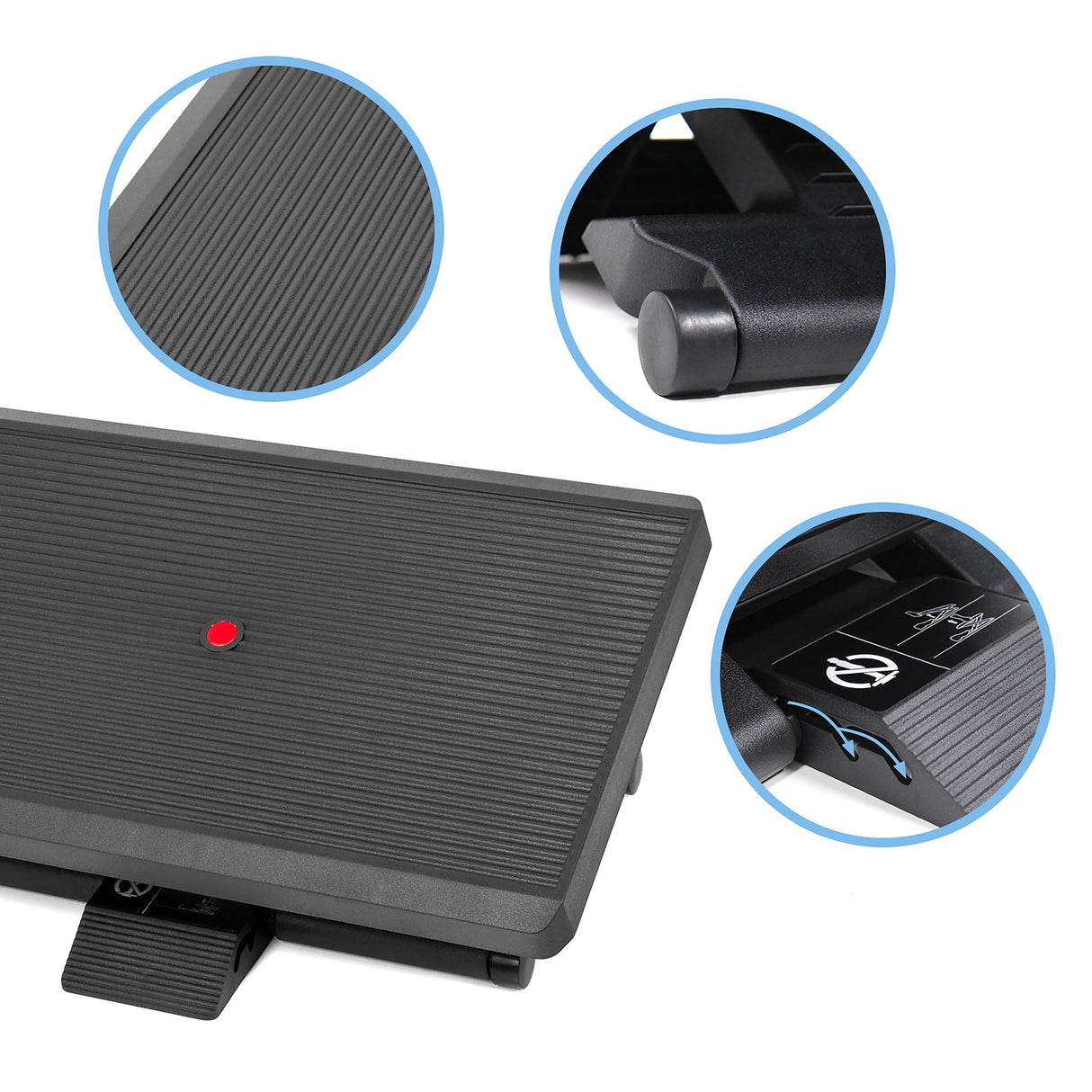 hjh OFFICE 721040 Reposapiés ergonómico PIEDINO Stripe Pro Negro, Soporte para pies con Altura Ajustable, Apoyapiés, Inclinable sin etapas