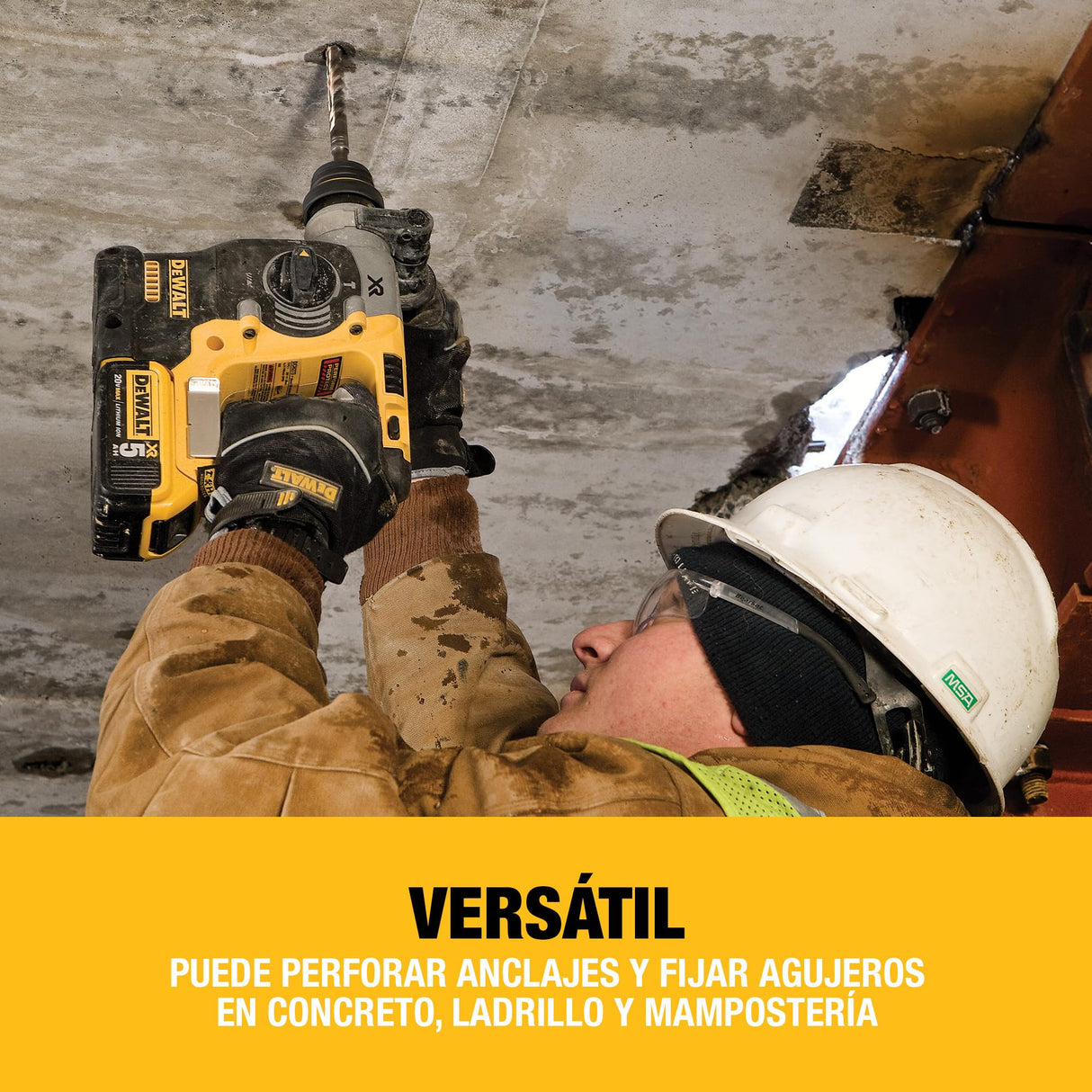 DEWALT Taladro Percutor SDS-Plus sin escobillas XR 18V de 24 mm con 2 baterías de 5Ah, cargador multi-voltaje XR y caja de herramientas resistente TSTAK, DCH273P2T-QW.