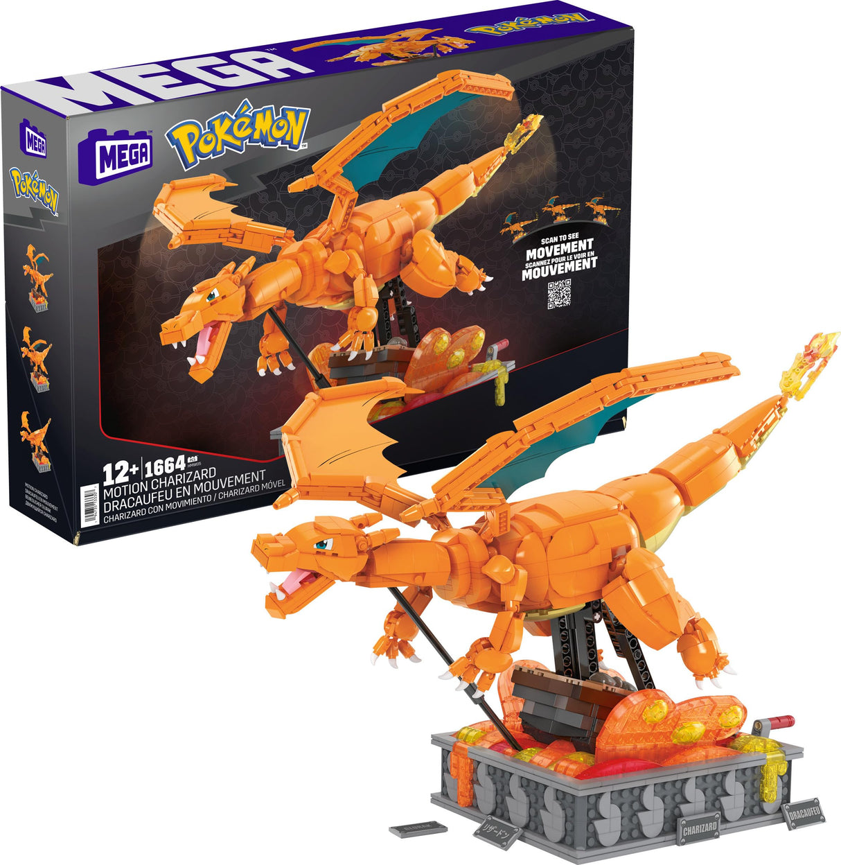 Mega Pokemon Charizard en Movimiento +1600 Bloques de construcción, Juguete +12 años (Mattel HMW05)