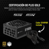 Corsair SF1000L Fuente de Alimentación SFX Totalmente Modular de Bajo Ruido - Compatible Con ATX 3.1 y PCIe 5.1 - Ventilador Silencioso PWM de 120 mm - Eficiencia 80 PLUS Gold - Modo RPM Cero - Negro