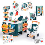 Smoby- Supermercado Maxi con Carrito- Caja Registradora Sin Función Real, Zona de Embolsado, Lector de Código de Barras, Balanza, Frigorífico y 50 Accesorios, Juguete Niños Niñas 3 años (7600350242)