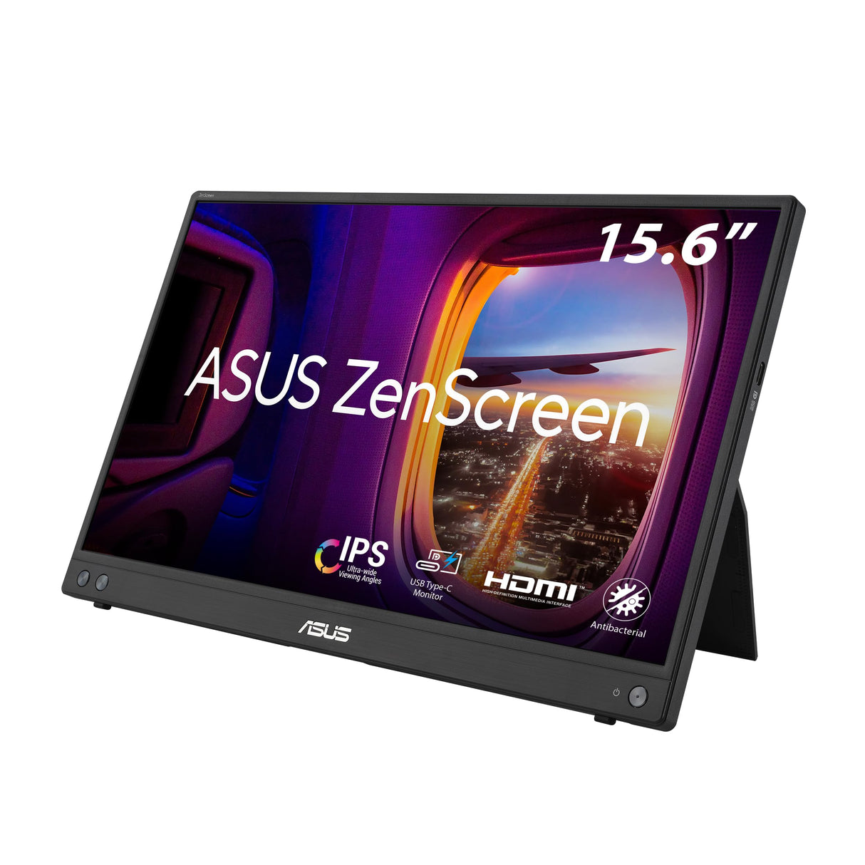 ASUS ZenScreen MB16AHV Monitor portátil, 15,6 Pulgadas, Full HD, IPS, HDMI, USB Type-C, Filtro de luz Azul, Superficie antirreflejos, Tratamiento Antibacteriano