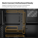 MONTECH HS02, ATX Mid-Tower PC Case, Gaming PC, High-Airflow, Reversible Layout, Sturdy Curved Tempered Glass Front Panel, Sink-in Design, Toolless Panels, Black, US