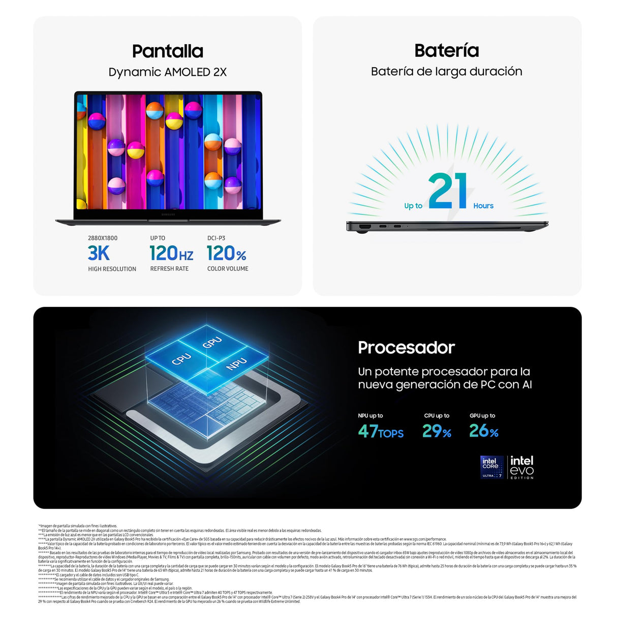Samsung Galaxy Book5 Pro, Ordenador Portátil IA 14", Procesador Intel Core Ultra 5, 16GB RAM, Almacenamiento 1TB, Windows 11 Home, Gris, Teclado QWERTY Español