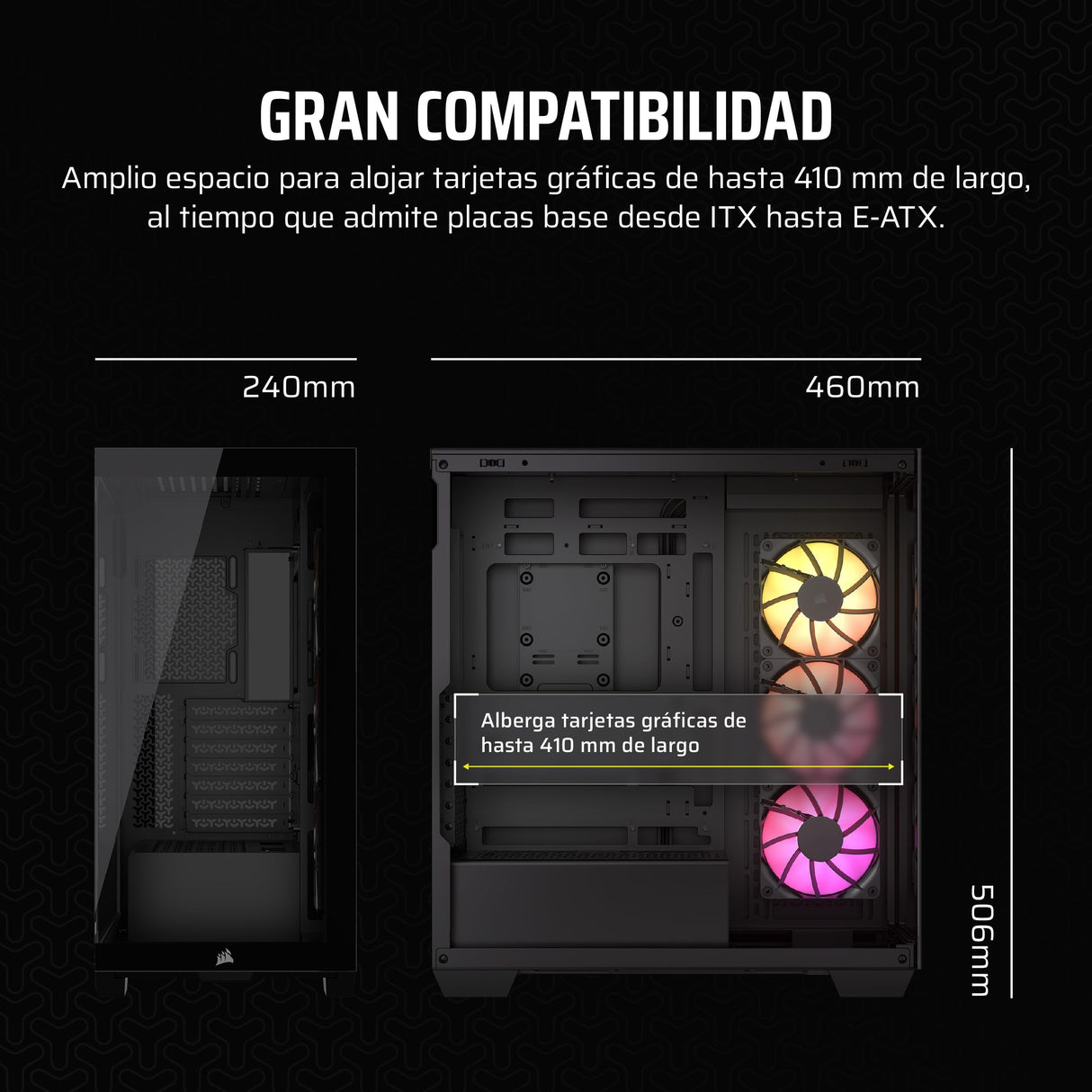 CORSAIR 3500X ARGB Media-Torre ATX Caja de PC - Cristal Templado Panorámico - Compatible Placa Base de Conexión Inversa - 3X Ventiladores CORSAIR RS120 ARGB Incluidos - Negro