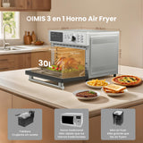 OIMIS Horno Freidora de Aire Caliente 30L, Freidora sin Aceite XXL 1800W, Multifunción sin Aceite 21 Programas, 30 a 230°C,con Mantener Caliente, 7 Accesorios con Recetas