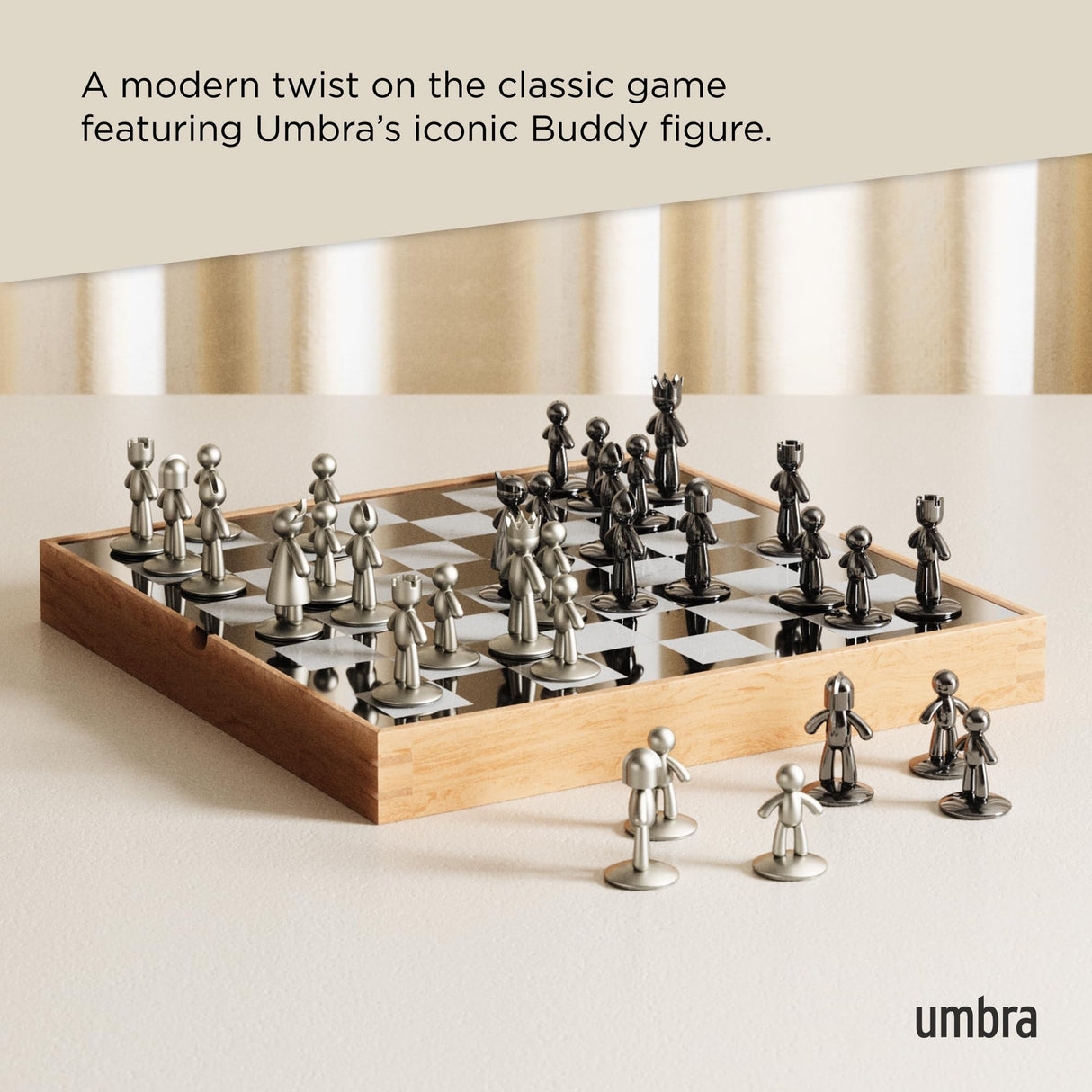 Umbra Buddy Juego de ajedrez, Zinc, Natural