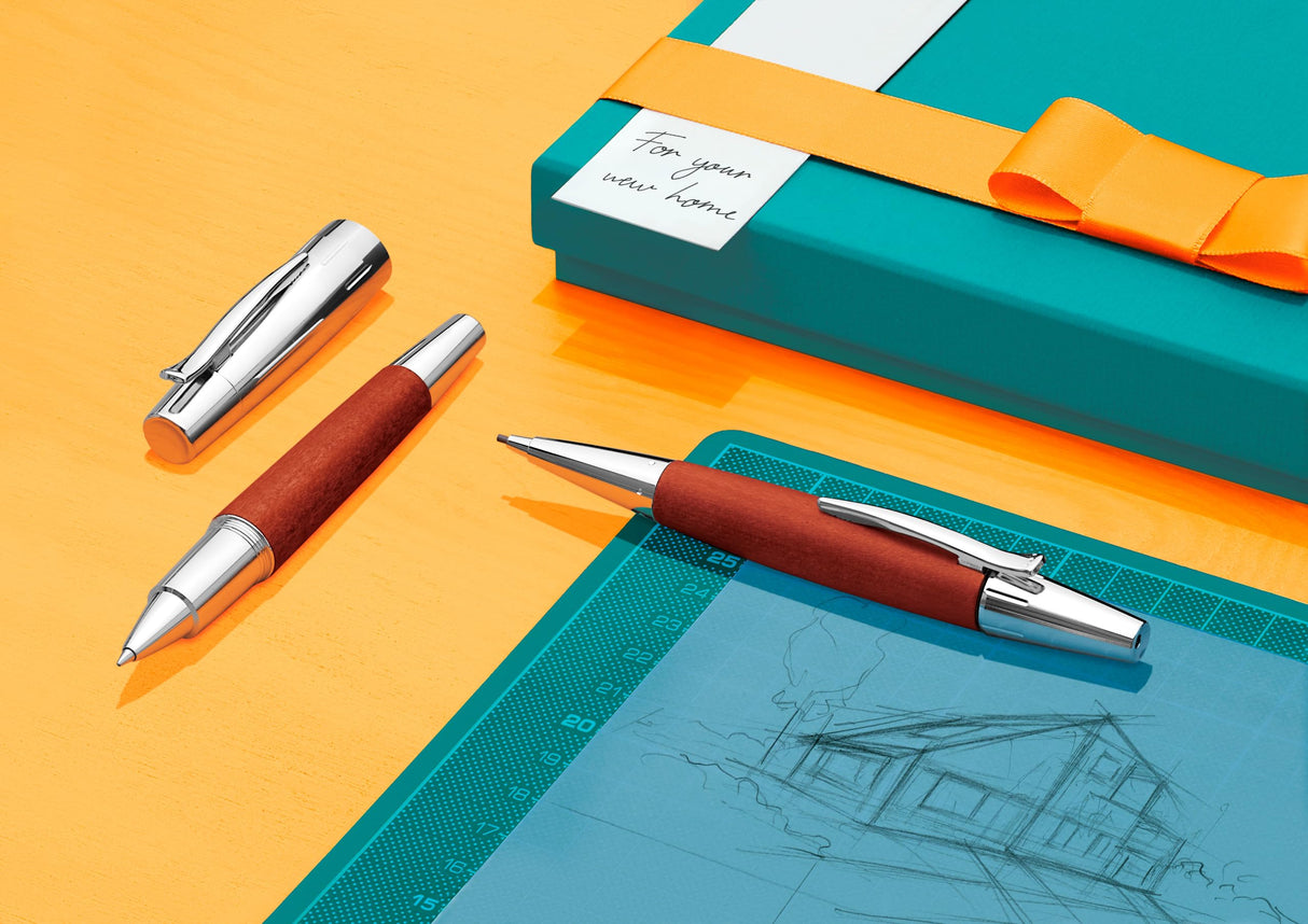 Faber-Castell 138382 - Portaminas E-motion - Cuerpo en Madera de Peral - Mina de 1.4 mm - Graduación B - Marrón Coñac