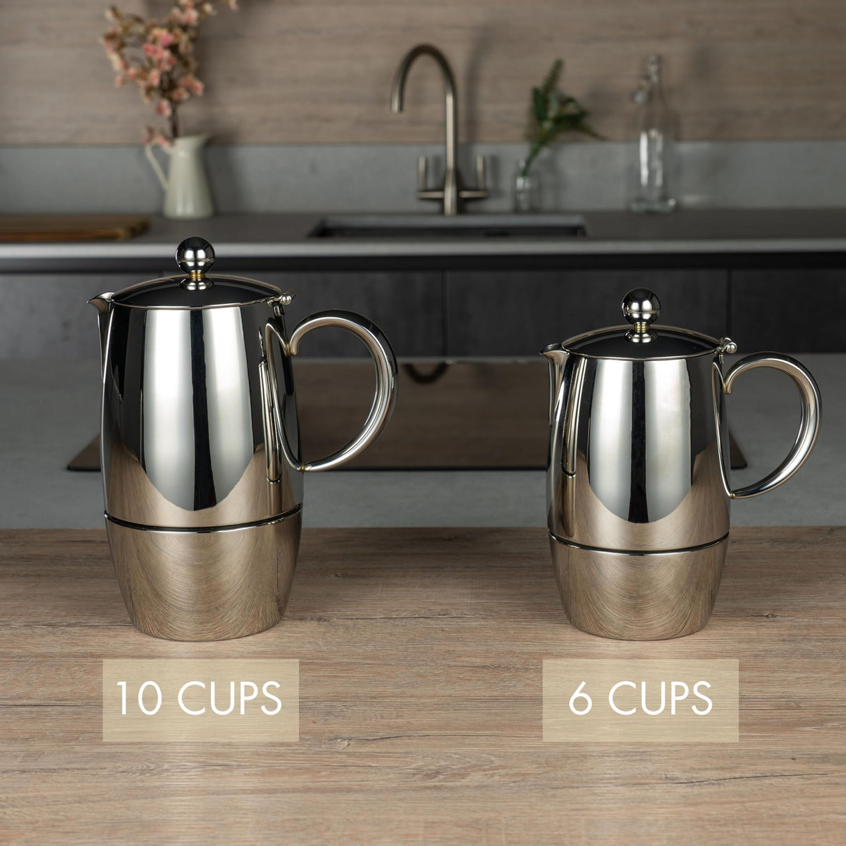 Café Stal BEC-06M Café Stål Bellux Range 18/10 - Cafetera espresso de acero inoxidable estilo clásico para estufa, diseño de olla Moka italiana, asas huecas de tacto frío, 6 tazas (280 ml)