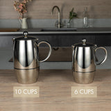 Café Stal BEC-06M Café Stål Bellux Range 18/10 - Cafetera espresso de acero inoxidable estilo clásico para estufa, diseño de olla Moka italiana, asas huecas de tacto frío, 6 tazas (280 ml)