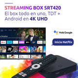 STRONG SRT420 TV Box Android TV 4K con Puerto Ethernet, DVB-T2, 2GB RAM + 16GB Almacenamiento, Chromecast Integrado, WiFi, Asistente De Voz Google, HDR10+, Dolby Audio Y Dolby Vision