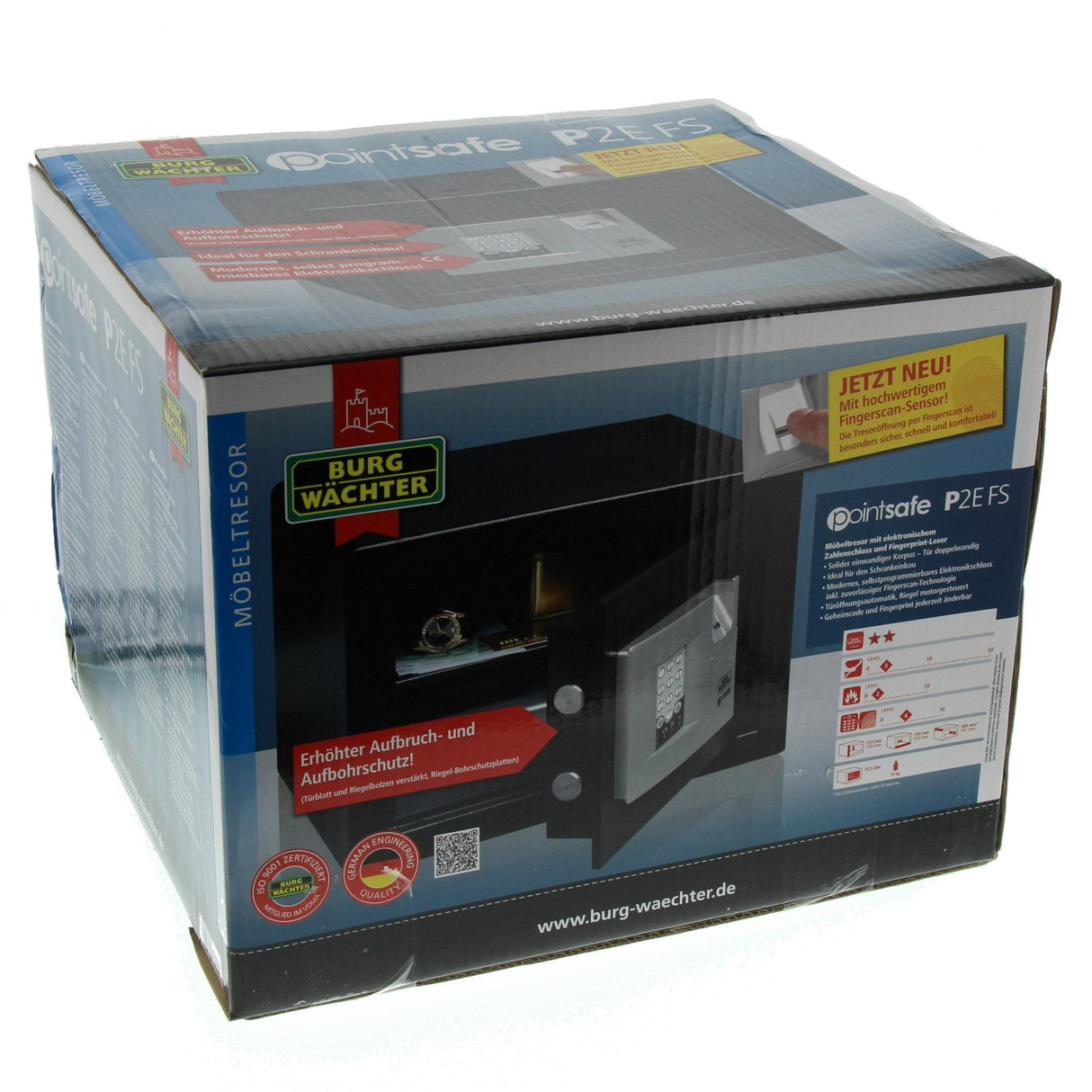 BURG-WÄCHTER Caja fuerte móvil con cerradura de combinación electrónica y huella dactilar, Point Safe, 20,5 l, 14,5 kg, P 2 E FS, Negro