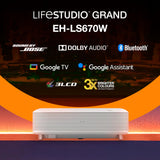 Epson Lifestudio Grand EH-LS670W Blanco Diamante, proyector láser Inteligente de Distancia ultracorta, 4K Pro UHD, Sound by Bose, Google TV, Pantallas de hasta 120″, 5 años de garantía*