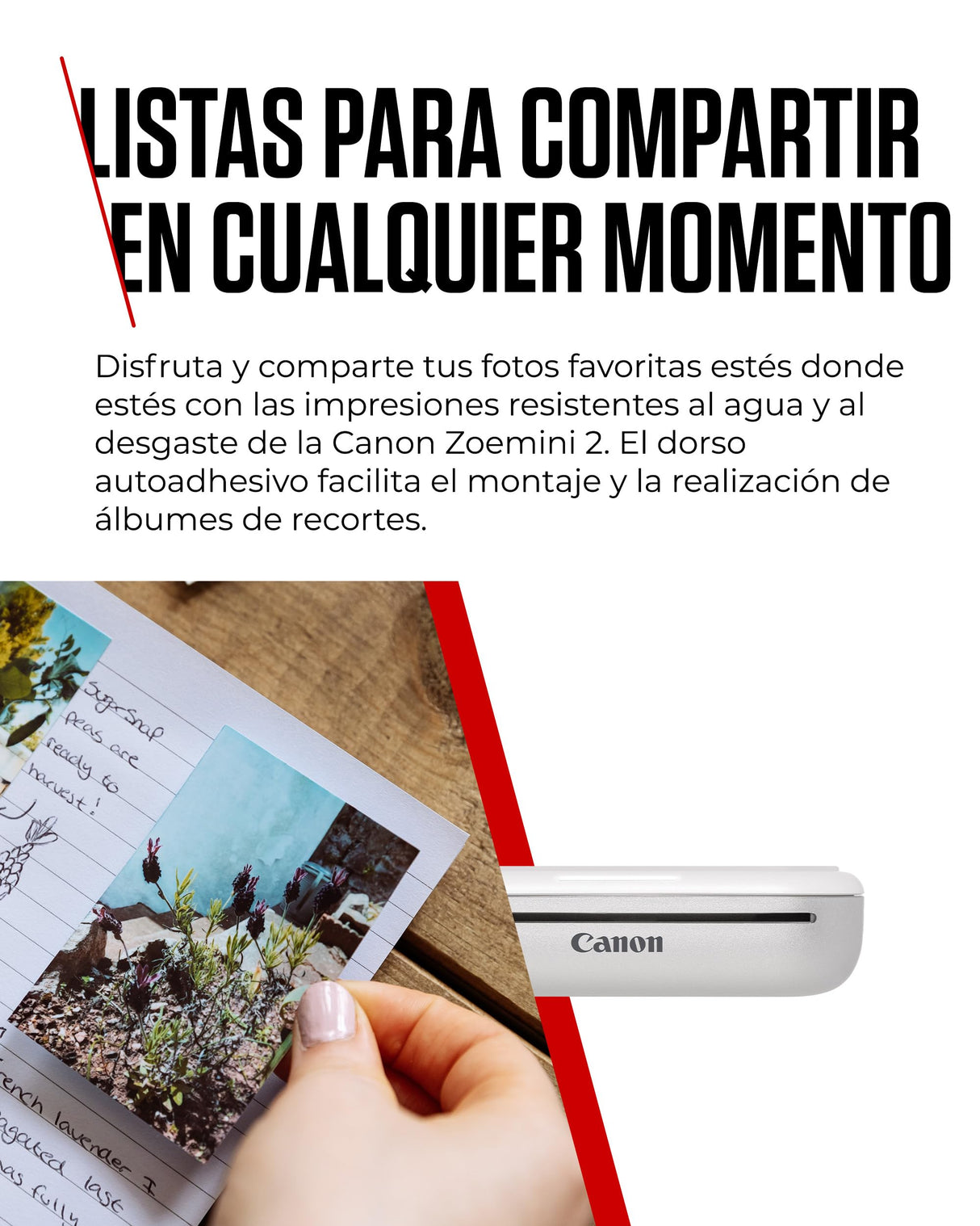 Canon Zoemini 2, Impresora Fotográfica Instantánea y compacta (para Smartphones), Impresión Zink sin Tinta sobre Papel Térmico (50x76 mm), Bluetooth 5.0, Carga USB-C, Blanco