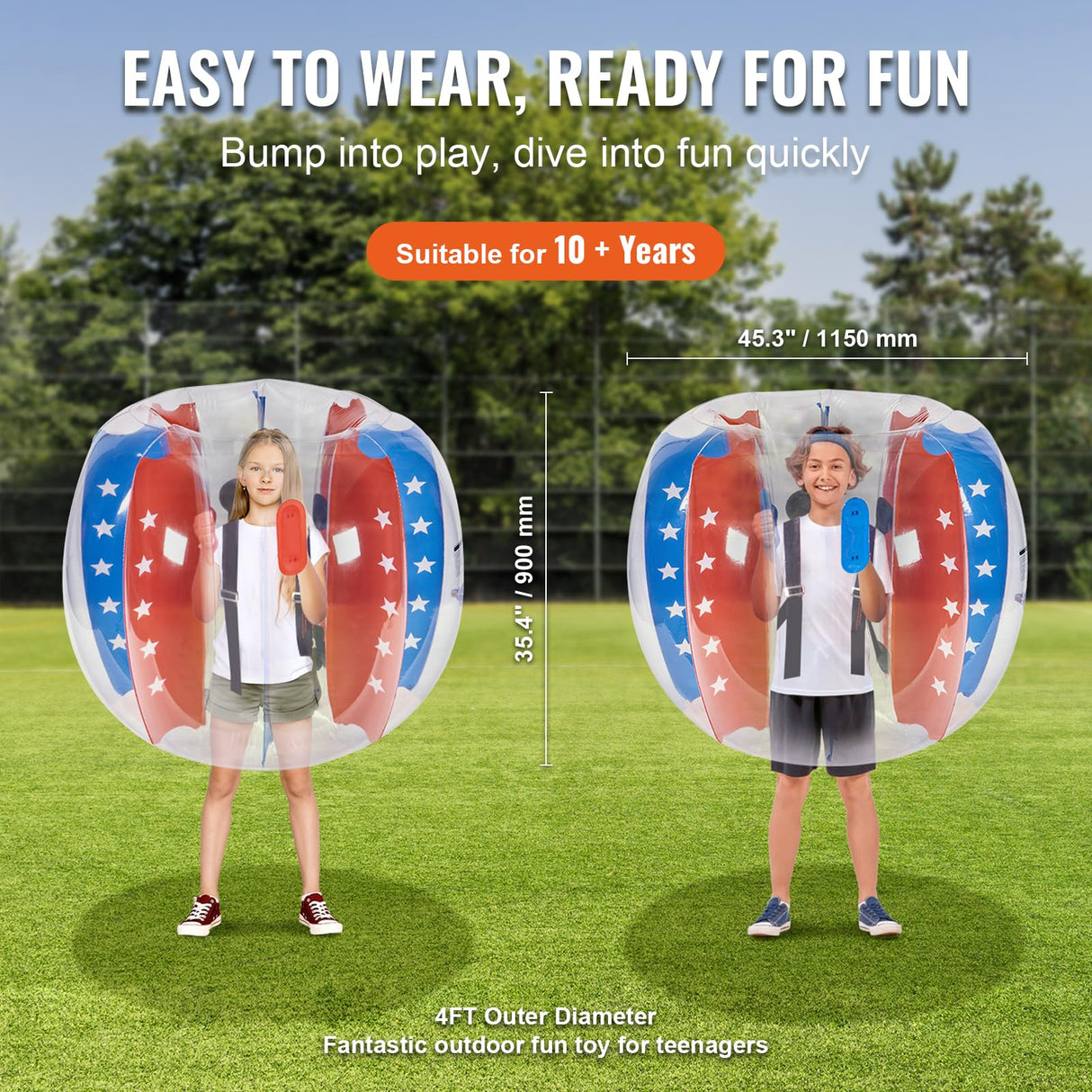 VEVOR Burbuja Inflable Diámetro de 1,2 m 2 Piezas Bola De Parachoques de Burbujas de PVC para Hámster Humano Grosor de 0,3 mm para Adolescentes Juegos al Aire Libre de Parachoques, Rojo y Azul