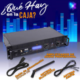 Pyle Amplificador de Sonido, para el hogar, 2000W, Bluetooth, Estereo, Entradas TRS XLR, LCD, 2 Canales, Modo Puente, Ventilador de refrigeracion
