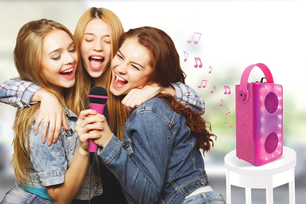 LEXIBOOK, iParty, Altavoz Bluetooth® inalámbrico con luz y micrófono, Efectos de luz Multicolor, Puerto para Tarjeta SD/TF, Batería Recargable, Rosa, BTP185PKZ