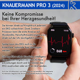 Knauermann Pro 3 (2024) Negro – Reloj Sanitario Inteligente con función telefónica – sensores OSRAM – función ECG + HRV – BT Bluetooth – apnea del sueño – presión Arterial – Correa de Silicona,