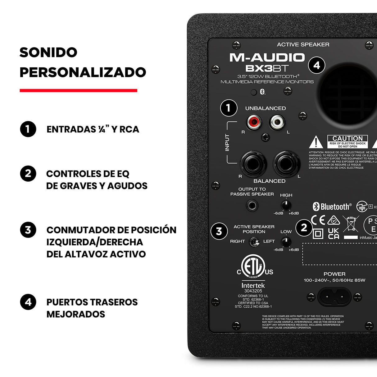 M-AUDIO BX3 BT Par 3.5" 120W Monitores de Estudio, Altavoces Autoamplificados Bluetooth para PC, para producción Musical, Juegos, Streaming, Podcast, DJ