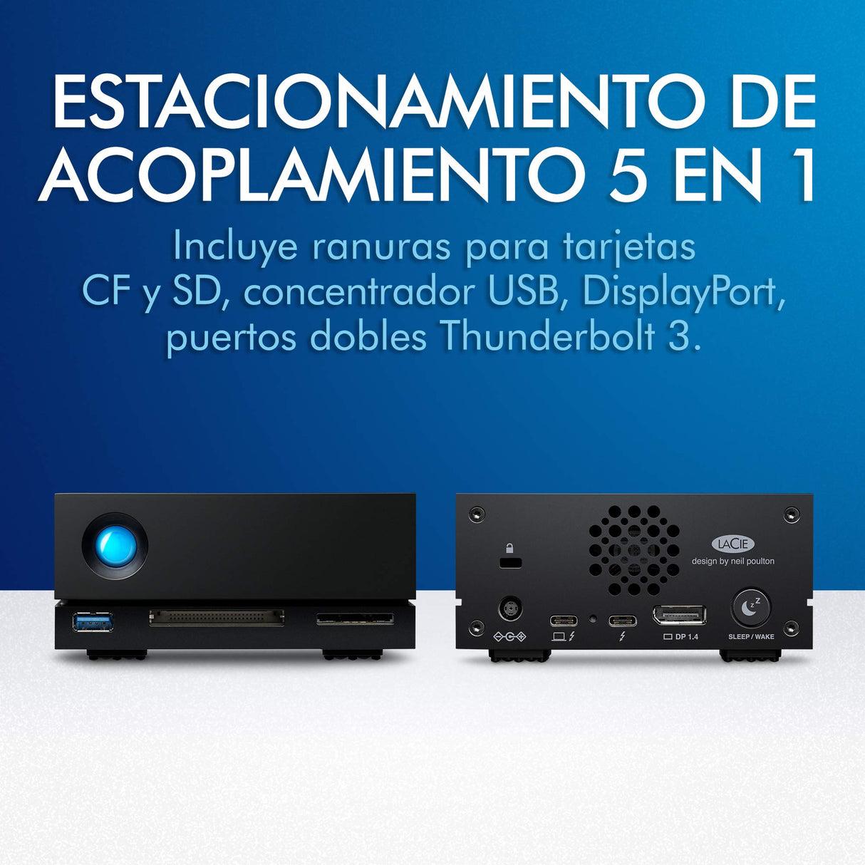 LaCie 1big Dock 20TB — USB‑C Disco duro externo de sobremesa, para Mac y Windows, Thunderbolt 3, lector de tarjetas — incluye Rescue Data Recovery
