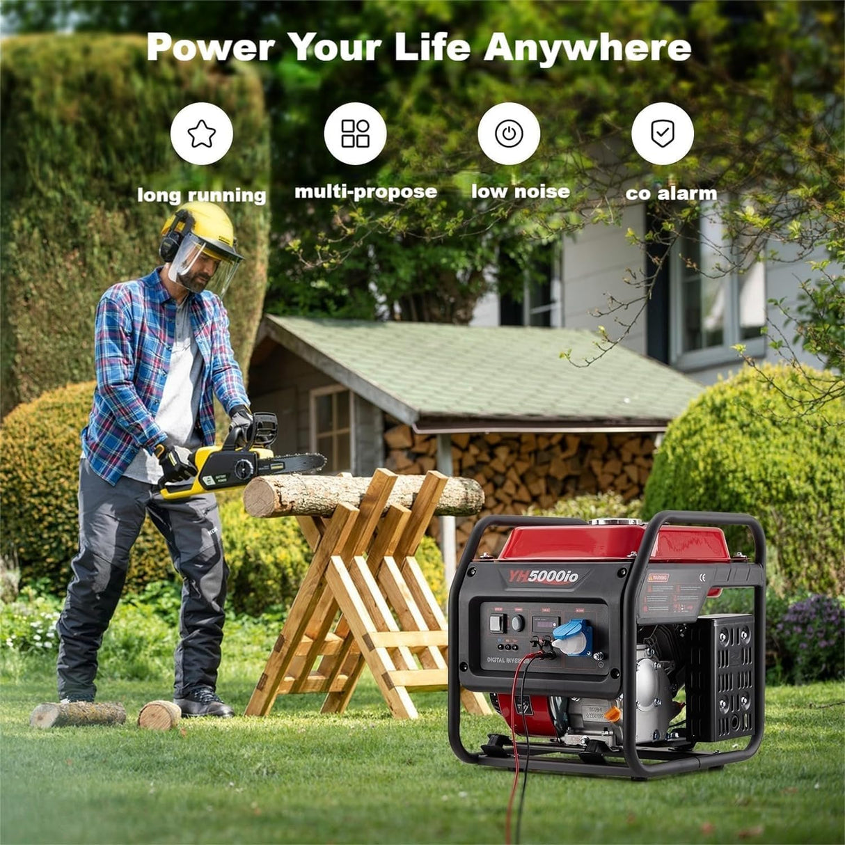 Generador de 4000 W de frecuencia variable, generador de gasolina, extremadamente silencioso, USB, enchufe impermeable, portátil, adecuado para exteriores, camping, autocaravana, emergencia