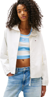 Tommy Jeans Cazadora de entretiempo Mujer Zip Cotton con cremallera, Blanco (Ecru), S
