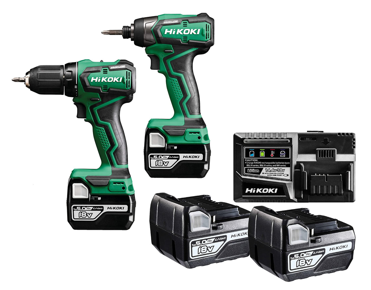 HiKOKI KC18DDWAZ Brushless Kit combinado (18 V, destornillador de impacto, maletín de transporte, incluye 2 baterías de 5,0 Ah y cargador)
