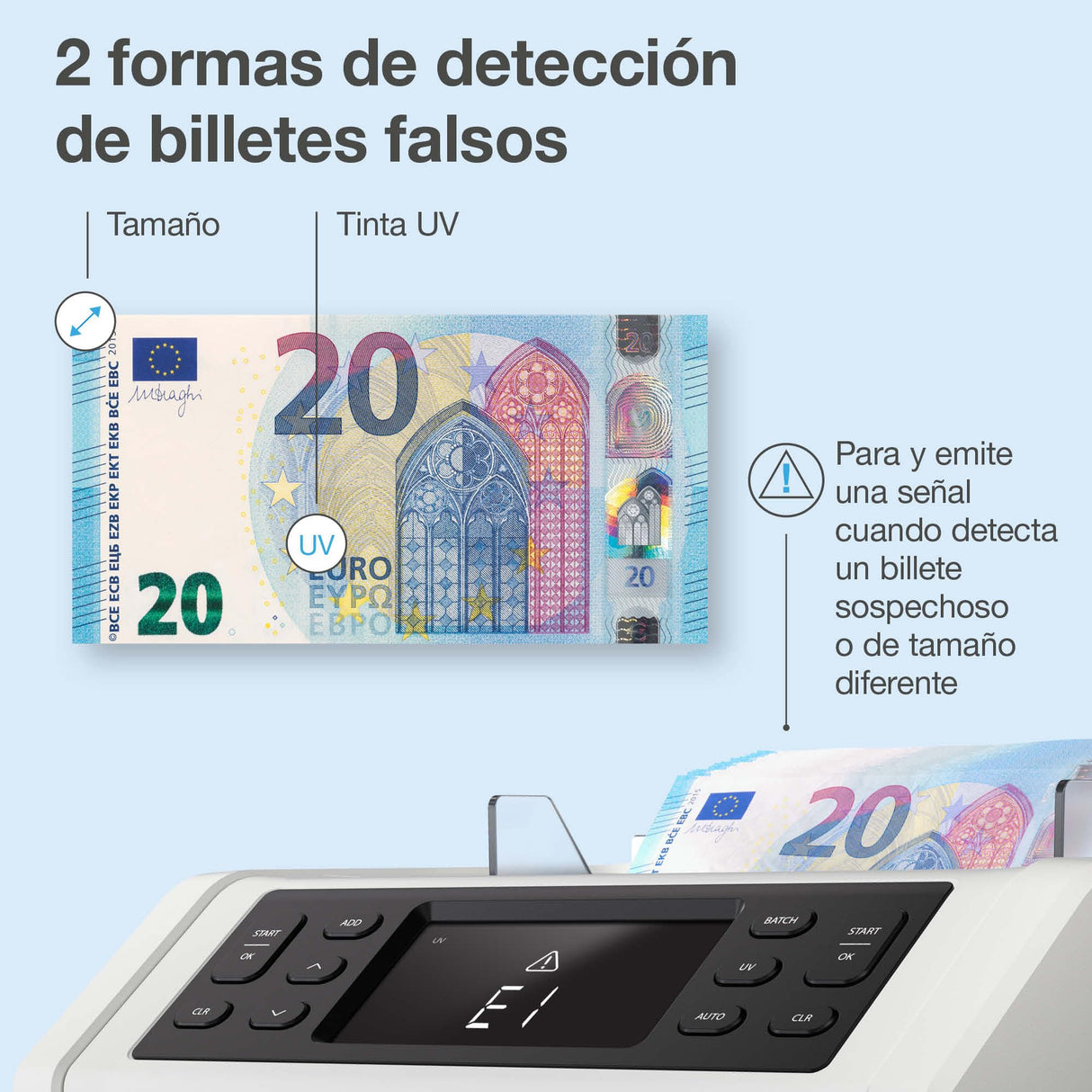 Safescan 2210 Contadora de Billetes para Billetes Clasificados, Contadora detectora de Billetes Falsos en 2 Puntos, Máquina para Contar Billetes Clasificados de Todas Las divisas
