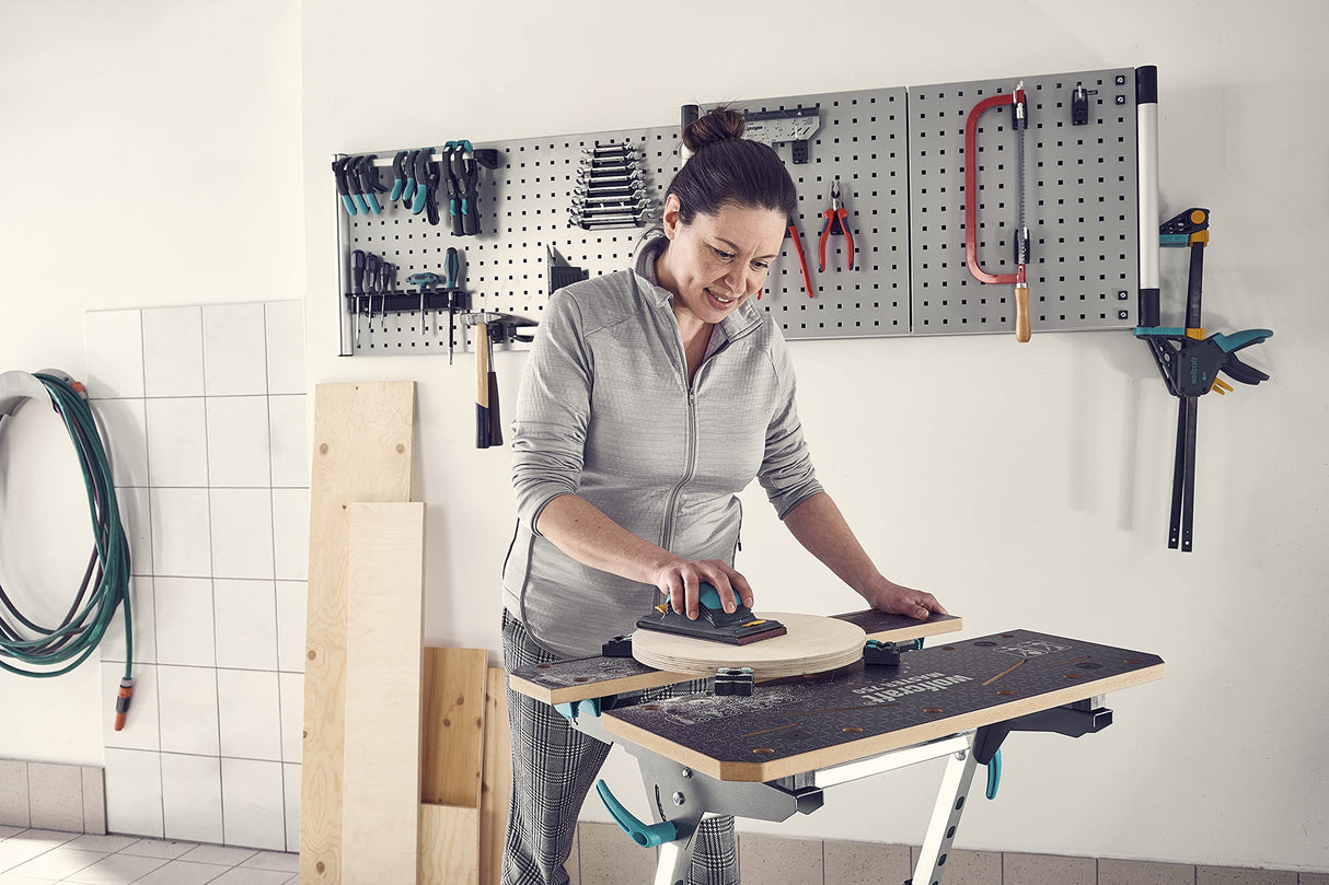 wolfcraft Mesa de sujeción y Banco para máquinas Master 750 Ergo I 6871000 I El Banco para máquinas y Mesa de sujeción con Altura Regulable