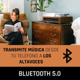 Lenco LS-430 giradiscos - giradiscos Bluetooth - altavoces integrados 40 vatios RMS - transmisión por correa - control de tono - preamplificador - salida RCA y entrada AUX - marrón, LS-430BN
