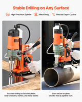 VEVOR Taladro Magnético de 1400 W, Diámetro de Perforación de 50 mm, Dirección Reversible, Velocidad de 0 a 850 RPM, Taladro Magnético con 11 Brocas para Bricolaje Industrial y Doméstico, Naranja
