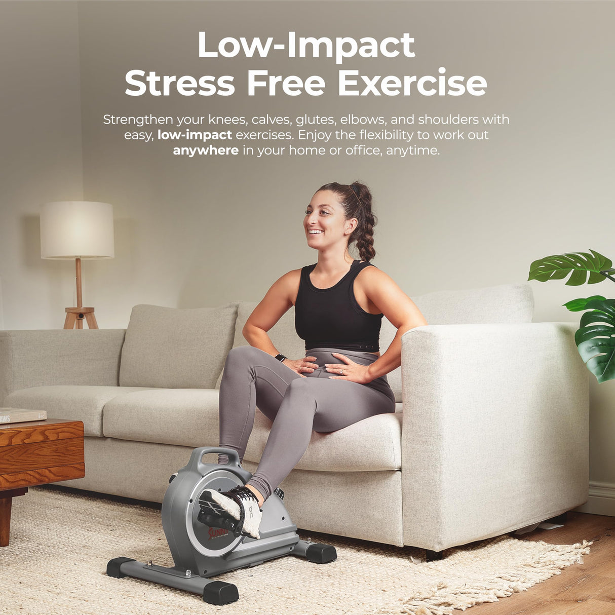 Sunny Health & Fitness Ejercitador de Pedales magnético para Debajo del Escritorio, Doble acción, diseño Discreto