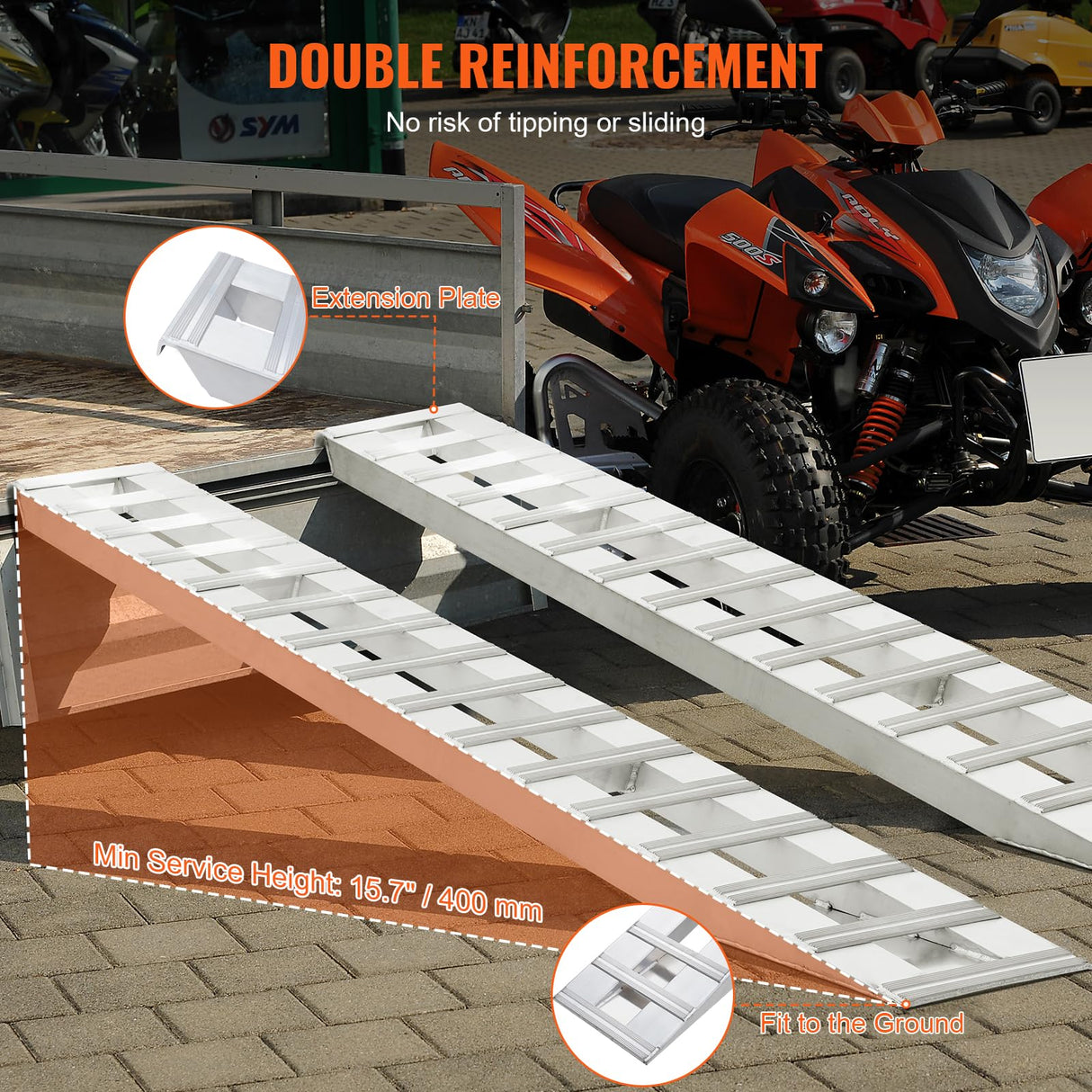 VEVOR Rampa de Carga de Aluminio 2 Piezas 240 x 38 cm Rampa de Acceso Capacidad de Carga de 2721,6 kg Ligera y Portátil para Motocicleta Todoterreno, Remolque, ATV, UTV, Tractor, Cortacésped