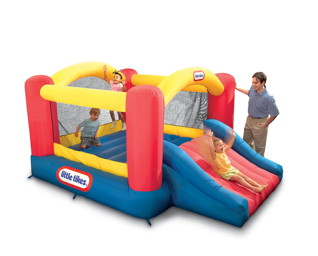 Little Tikes Jump 'n Slide Castillo Hinchable - con Paredes en Malla para Uso Exterior - Incluye Funda, Compresor y Parches de reparación - Edad: 3+ años, Exclusivo en Amazon