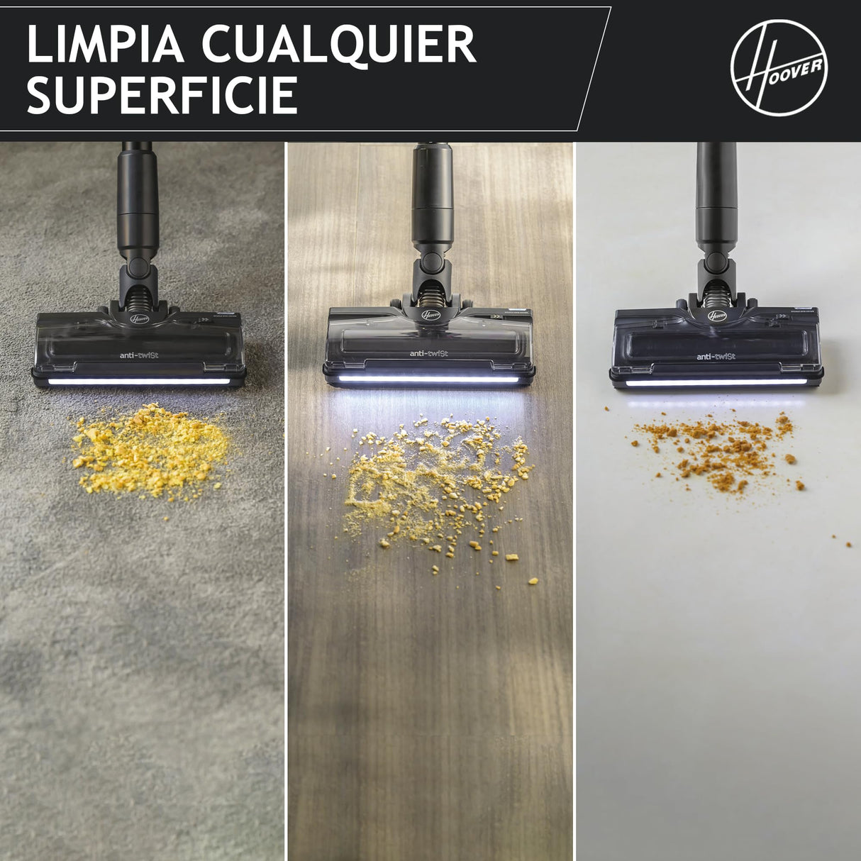HOOVER Aspiradora Escoba sin Cable Ligera HF2, con 500 PowerTime, Que compacta el Polvo para Extender la Potencia de succión, Boquilla multisuperficie con Cepillo antienredos con Luces LED, HF2Z10H