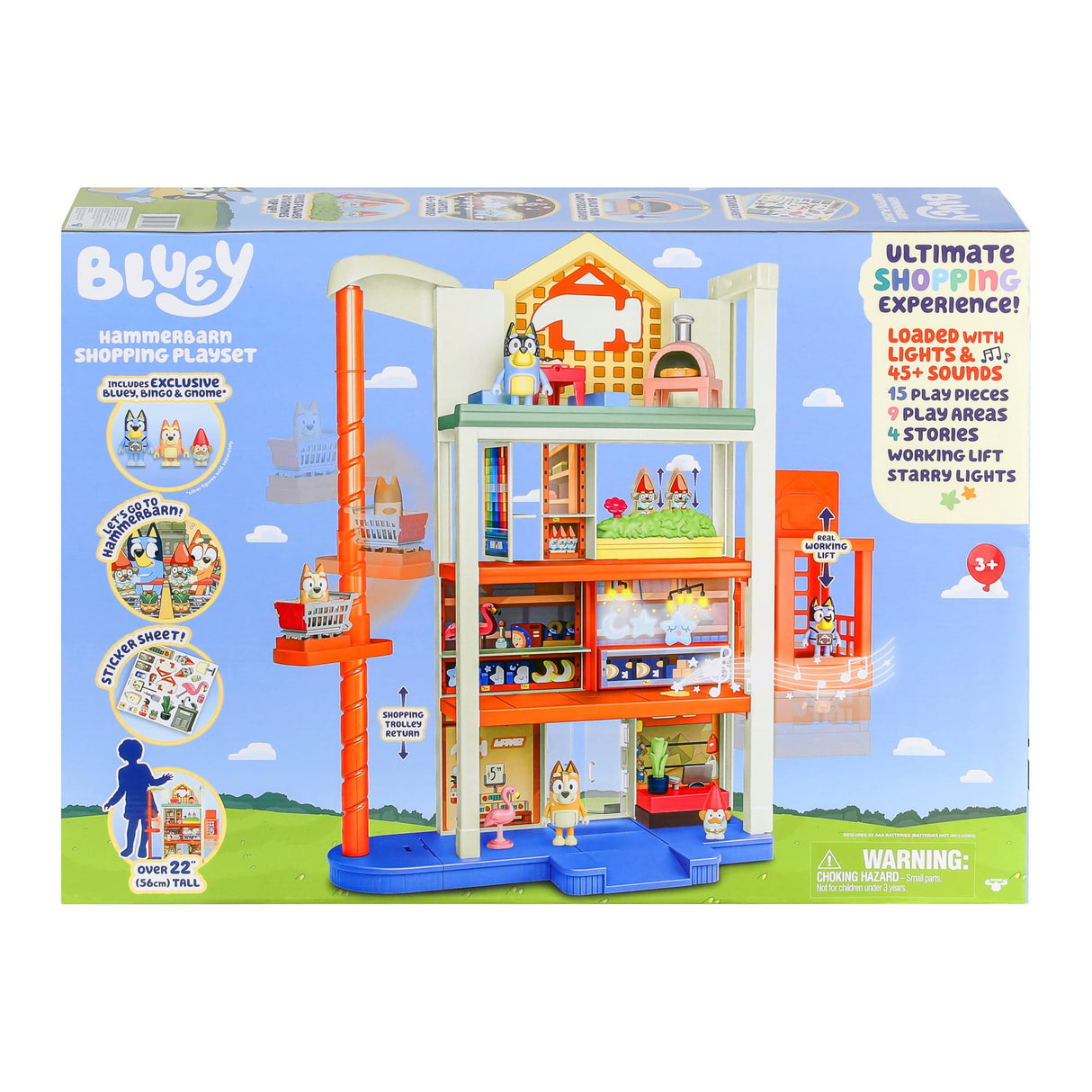 Bluey Hammerbarn - Juego de Compras, 4 Niveles, 22 Pulgadas de Alto con elevación de Trabajo y Retorno de Carro, Incluyendo Luces y más de 45 Sonidos