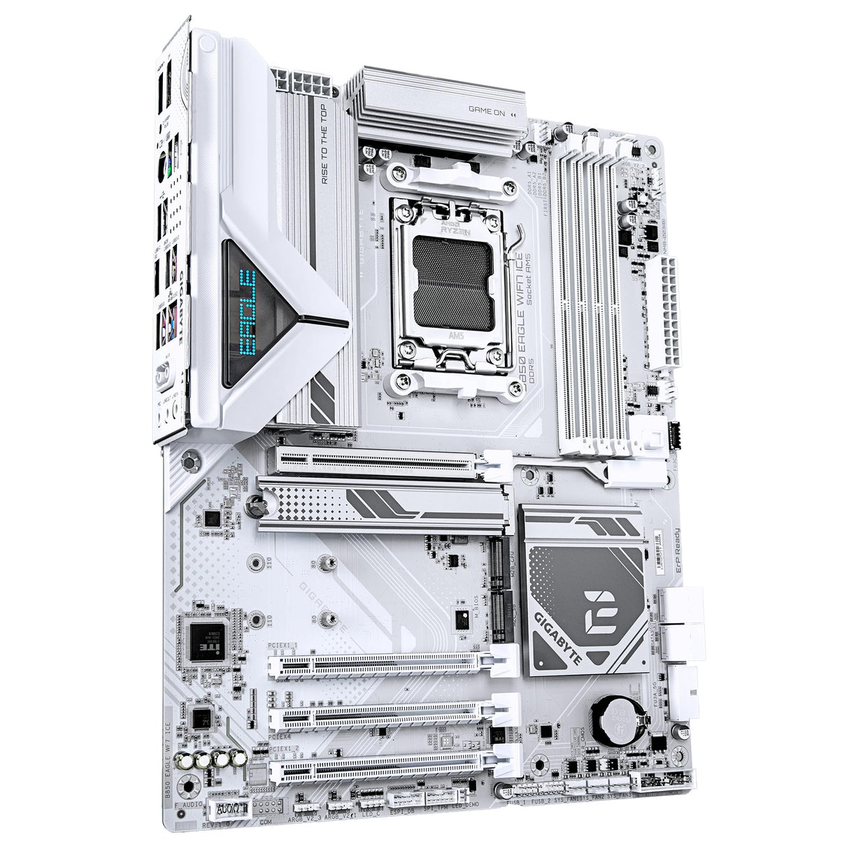 GIGABYTE B850 Eagle WIFI7 Ice Placa Base - Procesadores AMD Ryzen Serie 9000, VRM Digital de 8+2+2 Fases, hasta 8200 MHz DDR5 (O.C.), 1x M.2 PCIe 5.0 + 2X M.2 PCIe 4.0, Wi-Fi 7, LAN 2.5 GbE