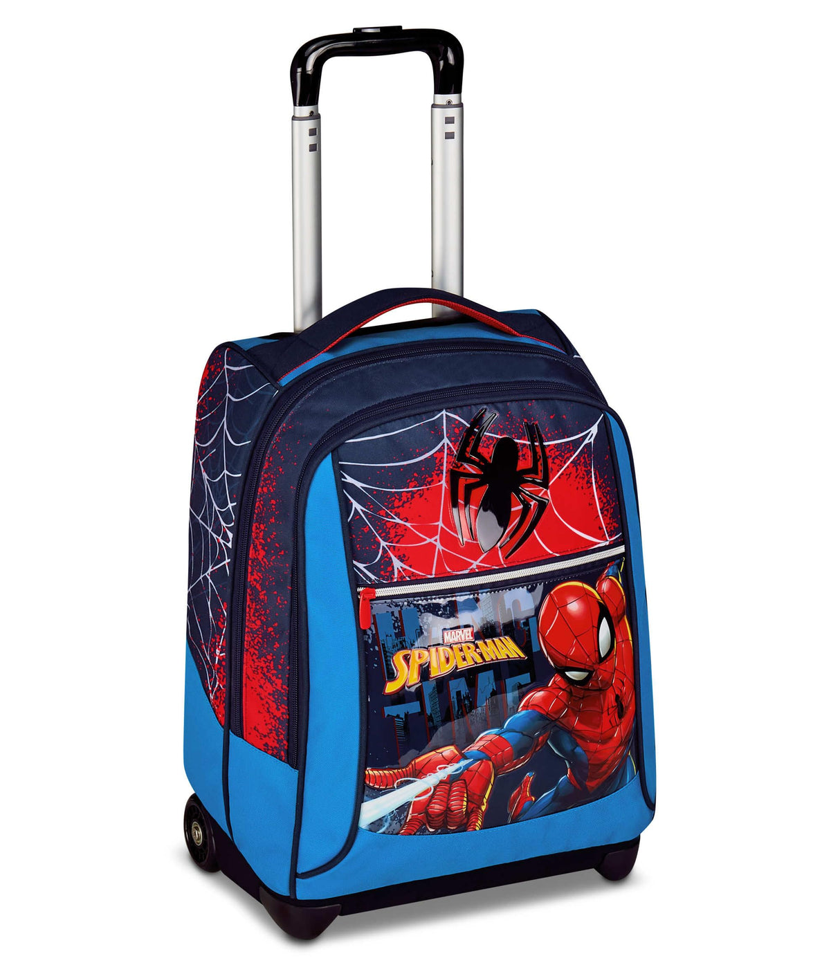 Seven Spiderman Big Trolley Escuela Fija, Azul, 2 en 1, Doble Uso, Trolley y Mochila, Mochila Escuela Primaria, Niño, turquesa, Blu, Casual