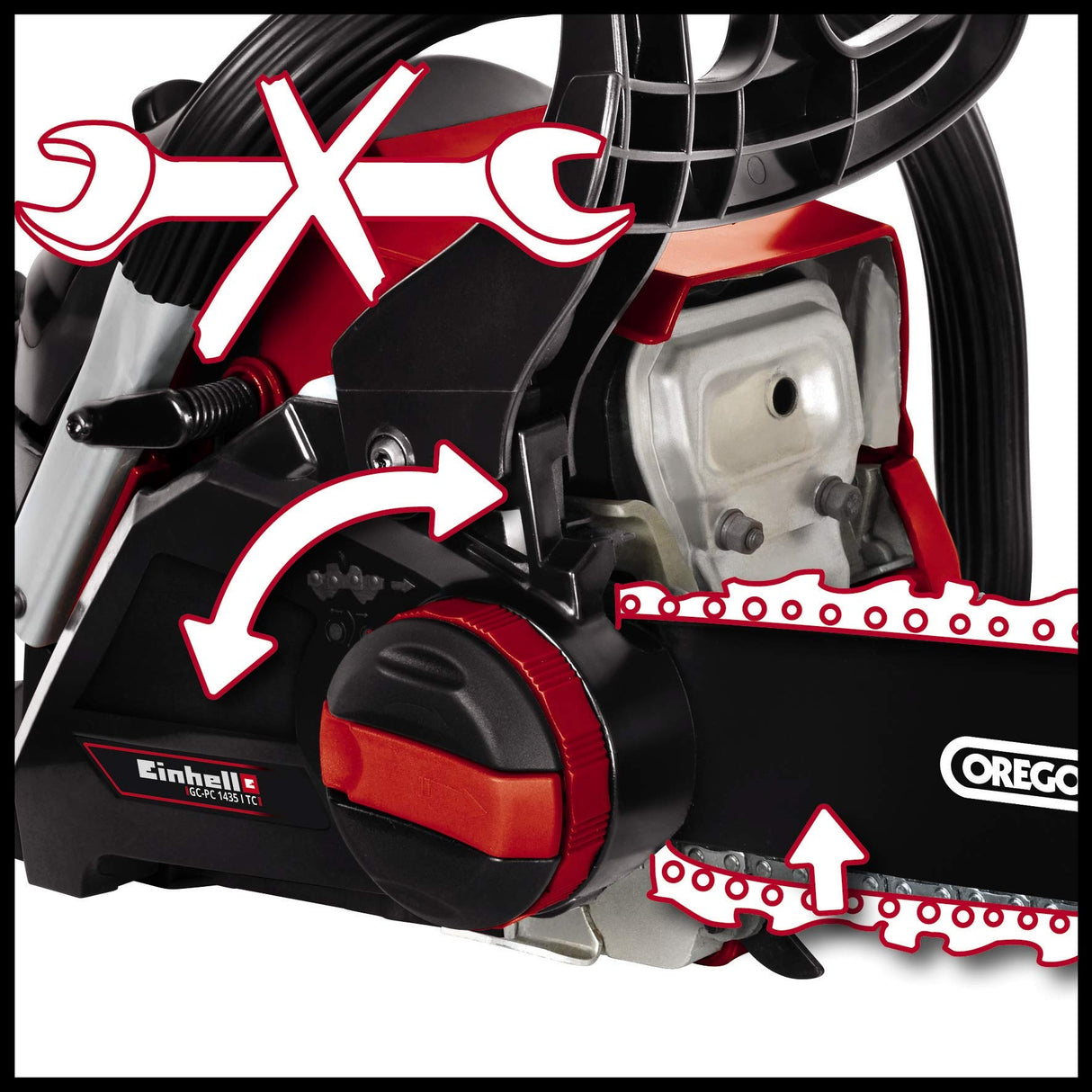 Einhell Motosierra de gasolina GC-PC 1435 I TC Kit (1400 W, 41 cm³, cadena de sierra Oregon y espada de calidad de 35 cm, protección antirretorno con freno de cadena instantáneo, tensión y cambio de